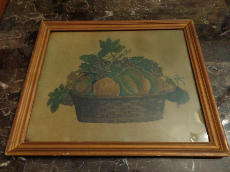 Very Rare Antique 19th.c Scissor-Cut Basket of Fruit Folk Art Theorem Painting
