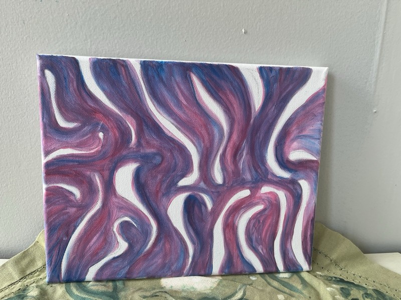 Abstract Acrylic Painting on Canvas, Purple White Blue Swirl Design, Unframed