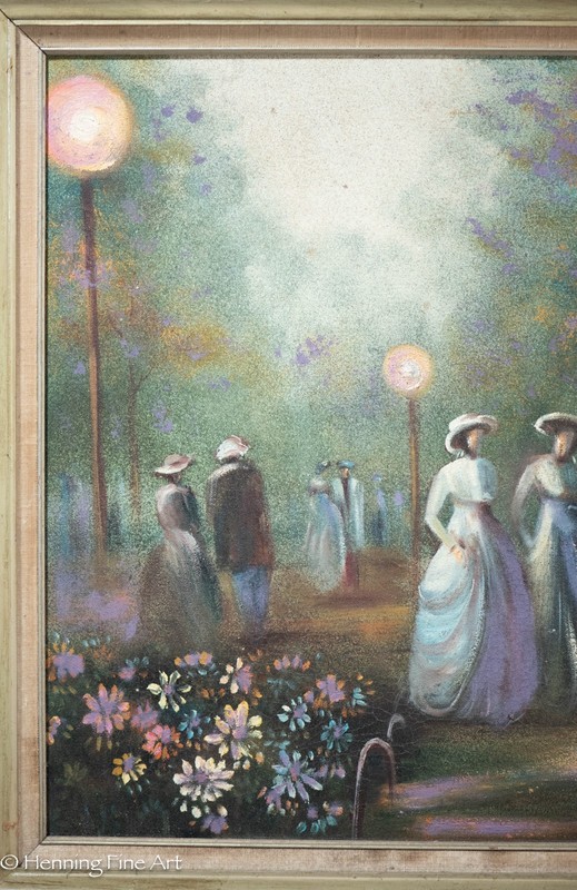 Vintage Impressionist Oil Painting of 19th Century French Garden Landscape 27x31 gallery