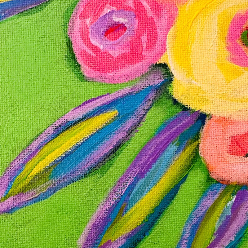 Original Painting Still Life Roses White Polka Dot Vase 12" x 12" JERI DUBE gallery