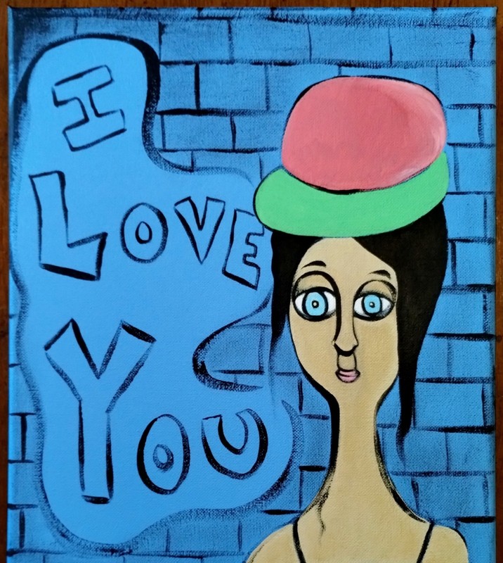 I LOVE YOU POP EXPRESSIONISM PAINTING ON STRETCHED CANVAS..11 X 14 BY: JORDO gallery