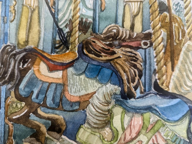 Original Watercolor Painting 12"x 9" Carousel at Bryant Park NYC gallery