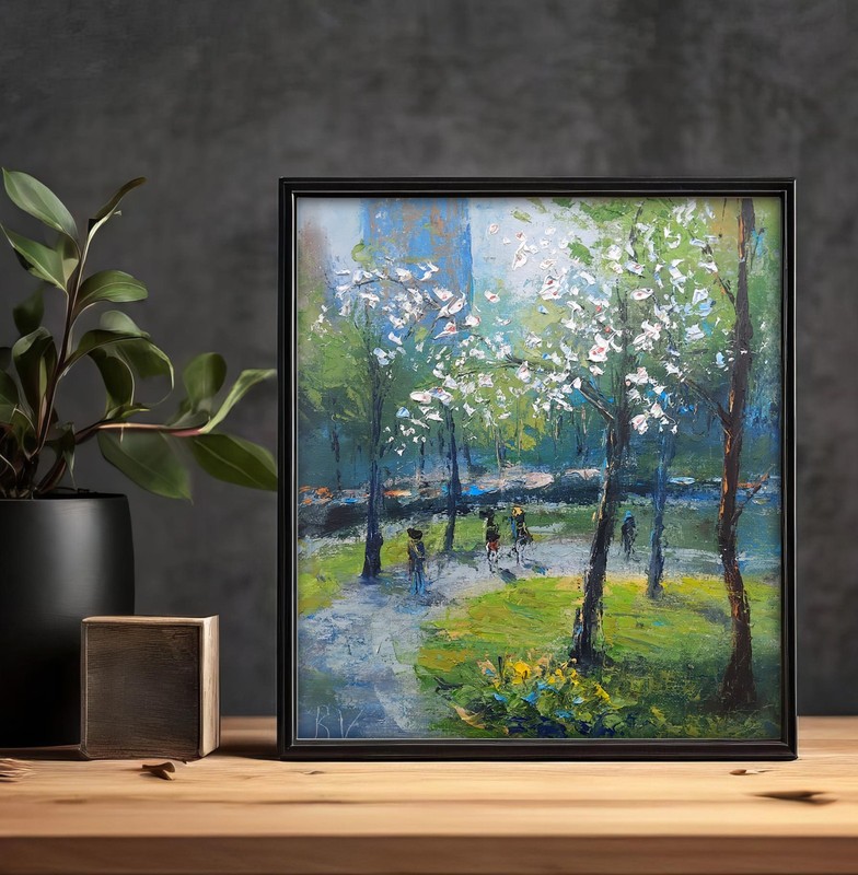 NYC Central Park Spring Cherry Tree Blossom 10x12" Impressionistic Oil Painting gallery