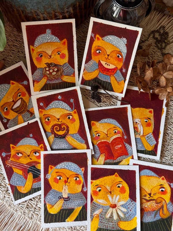 Original ACEO Painting Ginger Cat Medieval Art OOAK Series 10/10 #10 gallery