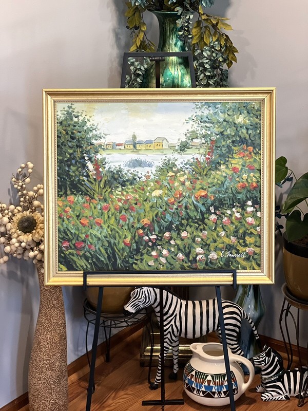 La Pastiche Flowers At Vetheuil Oil On Canvas Signed Framed 27×23