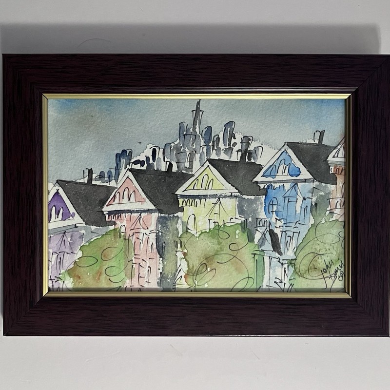 VICTORIAN PAINTED LADIES Pen & Watercolor / SAN FRANCISCO / 4×6 Inches / SIGNED