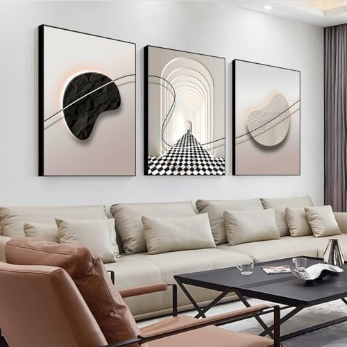 Beige and Large Framed Canvas Wall Art Set, Modern 20″ X 28″ X 3 pieces Black