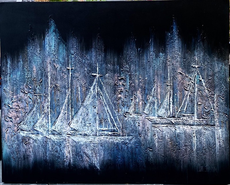 Lee Reynolds (American, 1936-2017), Vntg. Orig. Ex. Large Textured O/C Sailboats