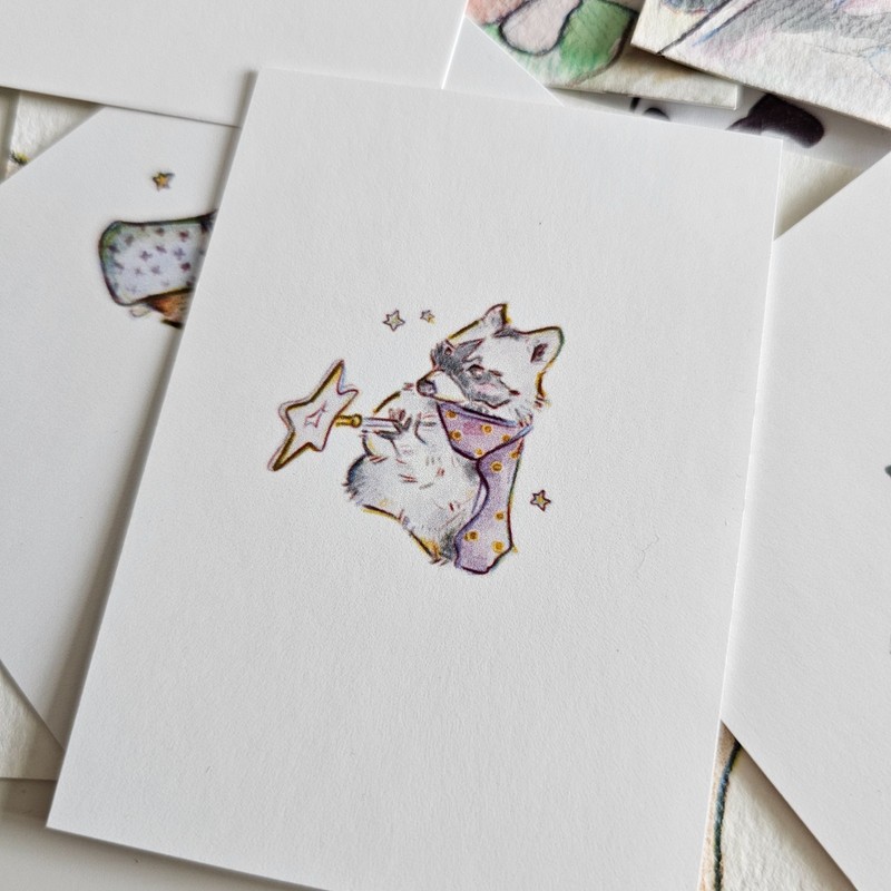 ACEO Print of Painting Wizard Racoon in Watercolors Original Art by Colorpaw gallery