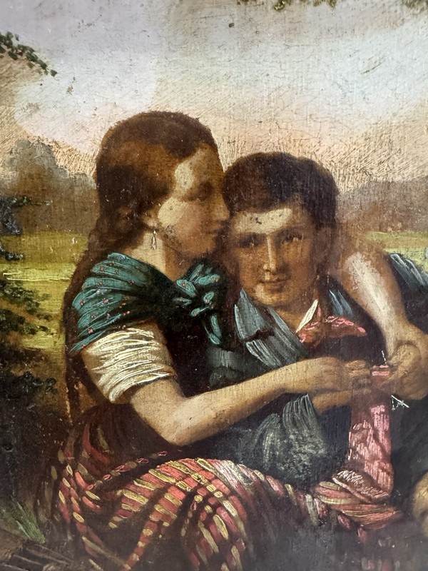 ORIGINAL VINTAGE ART YOUNG LOVERS FROM 1800'S FRONTIER REALISM gallery
