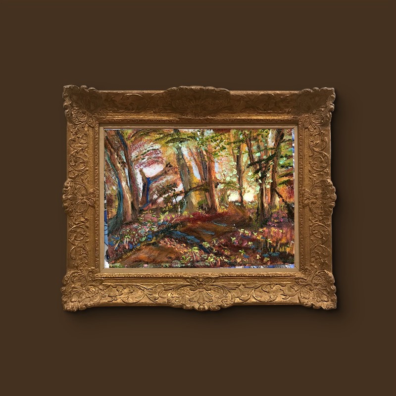 A Walk In The Woods Contemporary Expressionist Landscape Oil 12x16 Painting Wood gallery