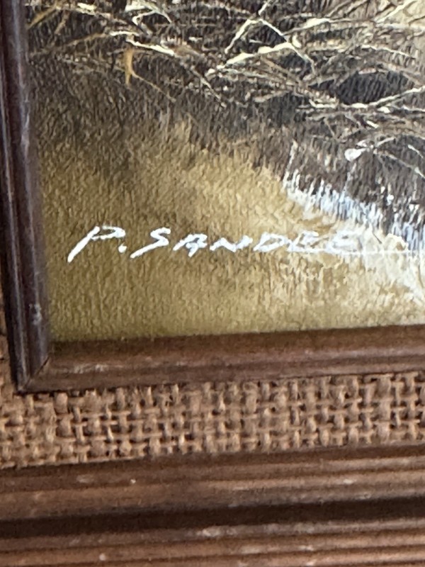 P Sandee Oil Painting Seascape Framed 11.5 x 9.5 MCM Seagulls Signed Pair gallery