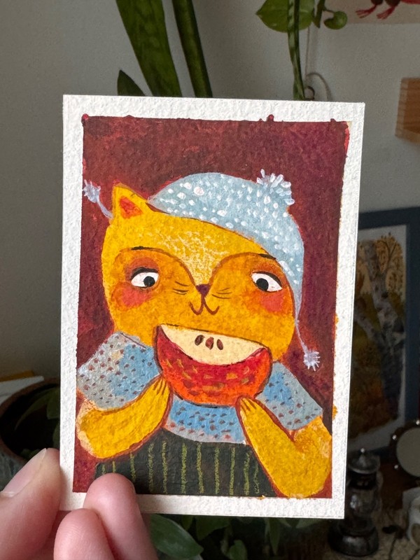 Original ACEO Painting Ginger Cat Medieval Art OOAK Series 10/10 #10 gallery