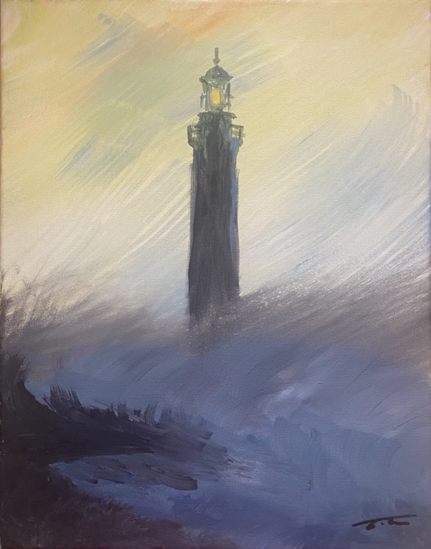 Lighthouse Stormy Sea Expressionist Acrylic Original Art 14x11 Canvas gallery