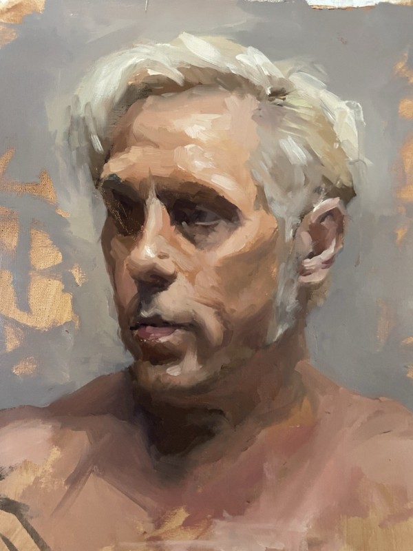 Alla Prima Portrait Study: oil on linen 9×12 male figure model painted from life