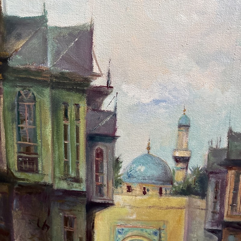 Vintage Oil Painting Constantinople City Scene Mosque Framed 25x21” gallery