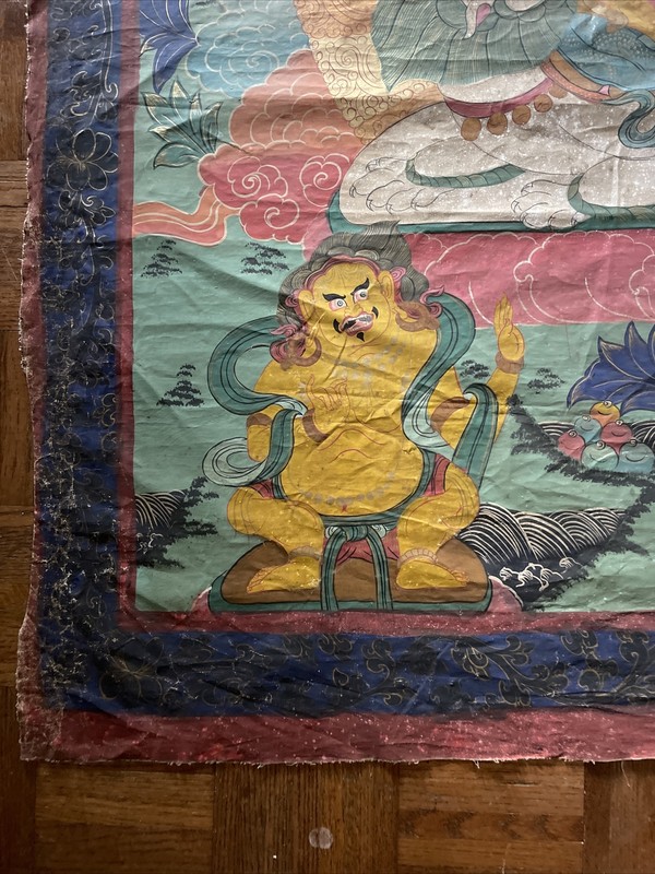 Antique Thangka Rare Large 60” Vintage Mural Size Temple Icon Painting Buddha gallery