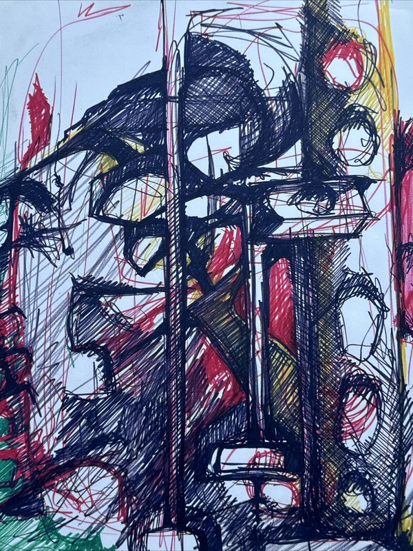 ABSTRACT DRAWING MODERNISM NON OBJECTIVE MYSTERY EXPRESSIONISM MID CENTURY ART