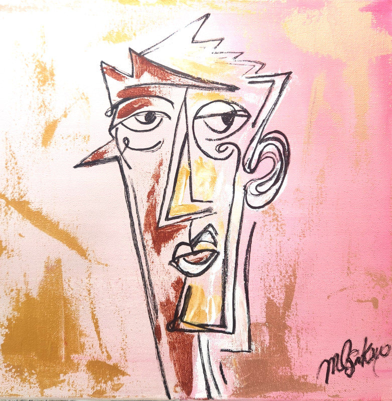 Modern Line Art Portrait Painting 12×12 Contemporary Face Art