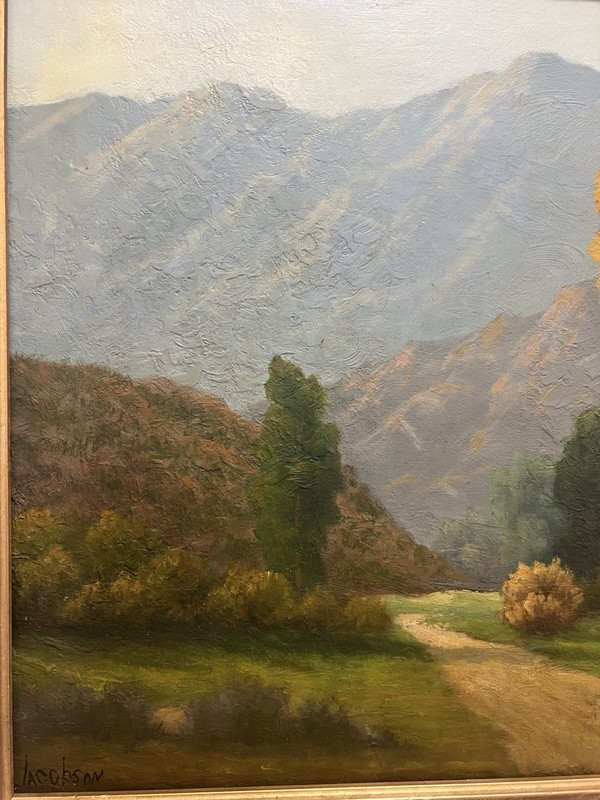1930s Amanda Jacobson California Plein Air Landscape Oil Painting .Frame Large gallery