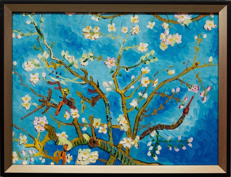 After Van Gogh Acrylic On Canvas «The Almond Tree (Blue Version)» Hand Painted