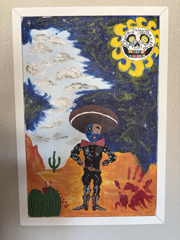 Southwestern Mariachi Original Painting Folk Art Framed Canvas