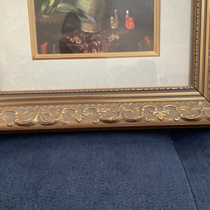 Vintage Canvas Print Of Flowers In A Vase-Solid Wood Ornate Frame-Glass Cover gallery