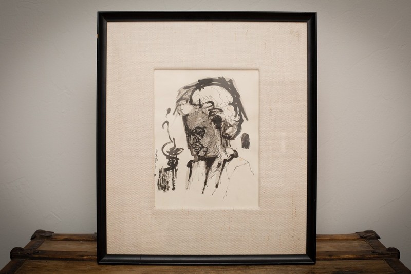 1964 Santos Rene Irizarry Signed Original Ink & Watercolor Artwork, Rosa Parks?