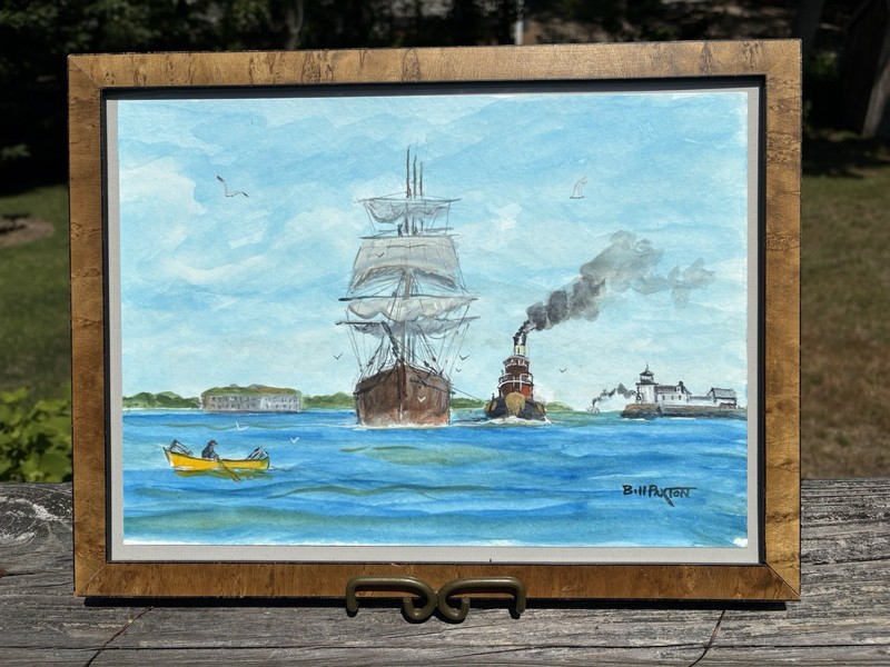 Vintage Nautical Watercolor Framed Painting Signed by Maine Artist Bill Paxton