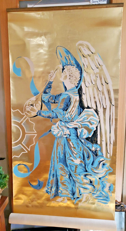 Stunning Marion V Dorn Angel Painting 26 x 58. Signed-Vintage D