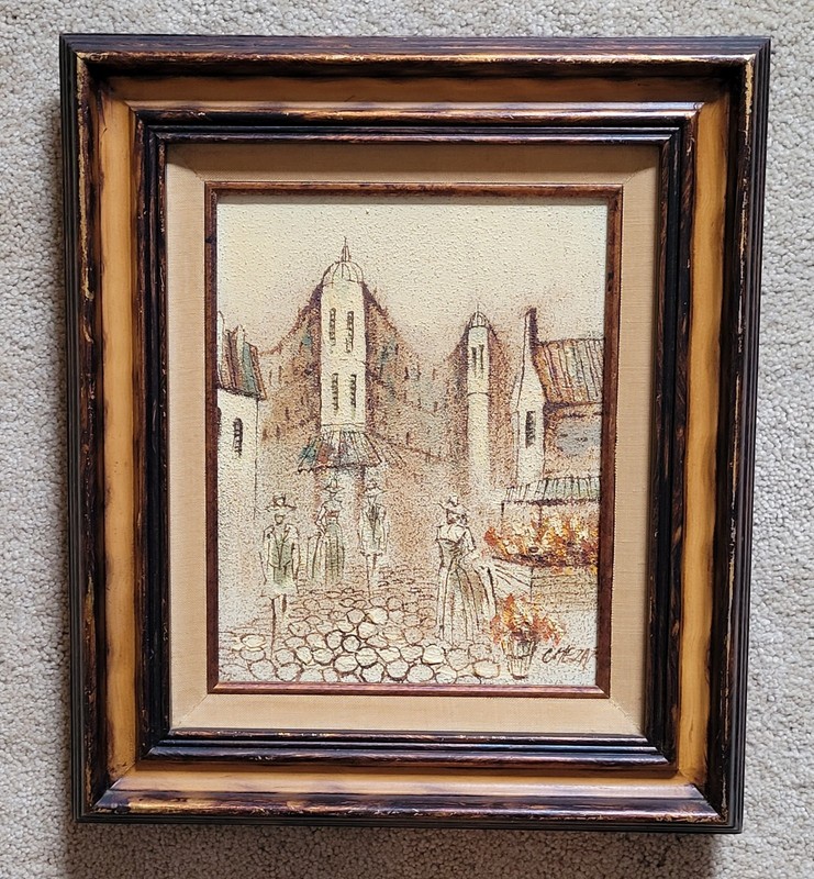 Vtg Boris Chezar Oil & Sand Painting on Canvas Victorian Style European City gallery