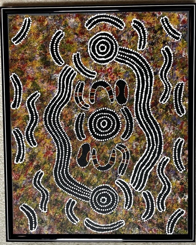 Signed Aboriginal Dot Painting “Men Singing For The Rain” Aubrey Nungarrayi gallery