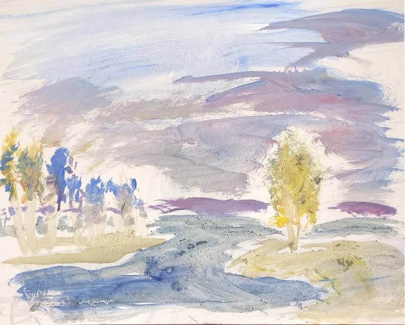 Modern Expressionist Original Abstract Paper 11x14 Trees Landscape, Basil Arts gallery