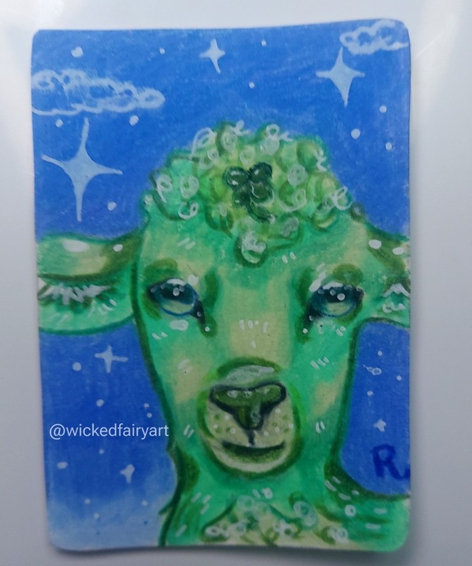 Lamb ACEO – Cute Sheep Miniature Painting – Whimsical Fantasy