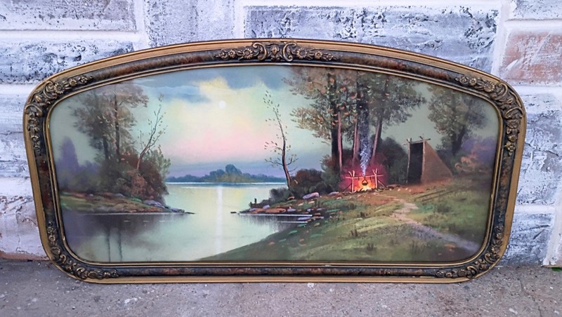 Antique Signed Glatthaar Pastel River Camp Landscape Picture Orig Art Deco Frame