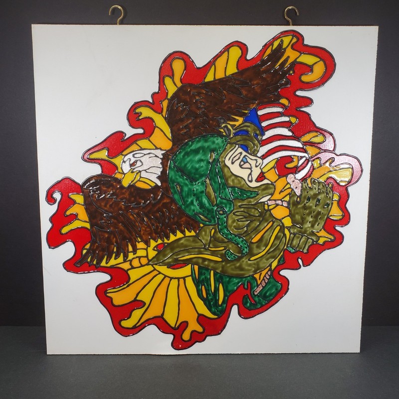 Acrylic Art Painting Hand Crafted Soldier Eagle USA Flag Airplane 15×15 Wall Art