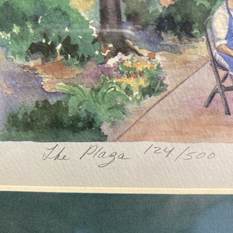 “The Plaza” 124/500 Mexico Inspired Watercolor Print Signed Matted Framed 1993 gallery