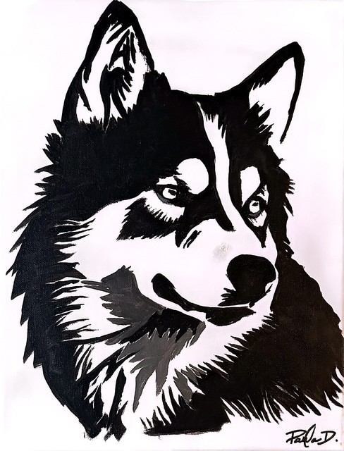 Modern Expressionist Original 14x11 Canvas , Husky Dog Signed Painting gallery