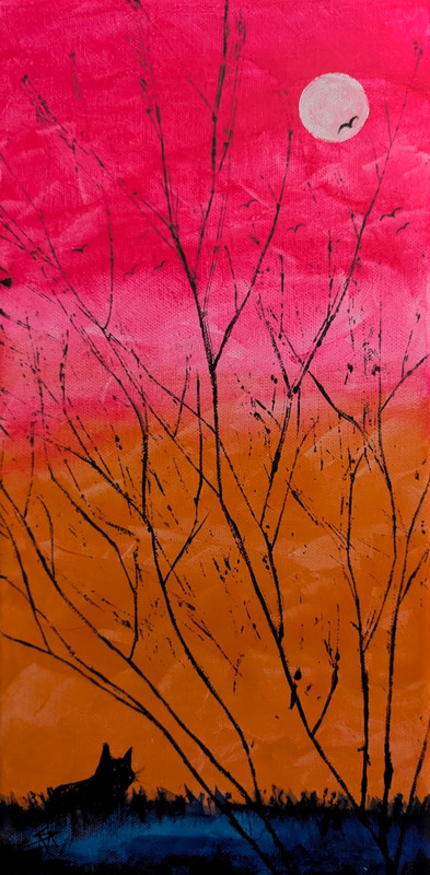 Landscape Painting Cat Original Abstract Sunset Trees Modern Art Samantha McLean gallery