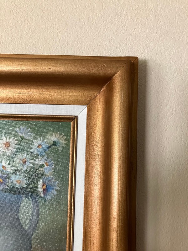 VTG MCM Wide Wood Picture Frame w/ Refurbished Liner & 1980'S 8 x 10 Painting gallery
