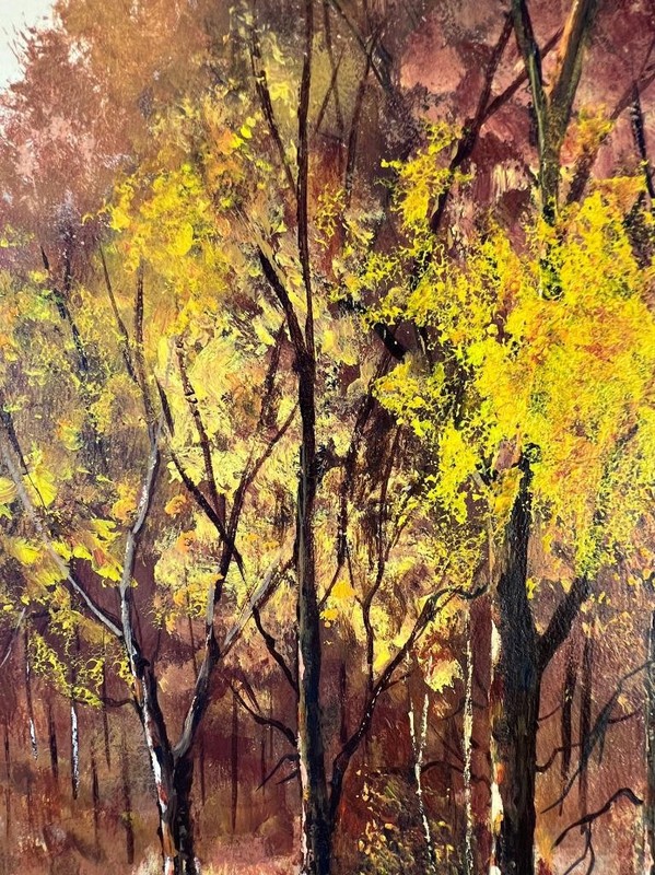 Vintage Original Forest Fall Trees Oil Painting American Art Landscape by Sophie gallery