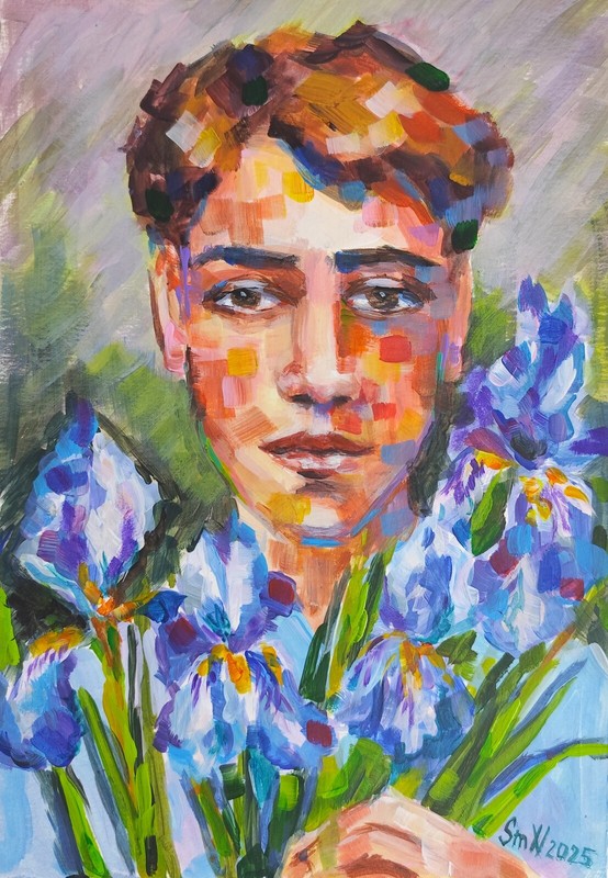 Original Art Man Modern Portrait Iris Inspiration Abstract Painting Bright Color