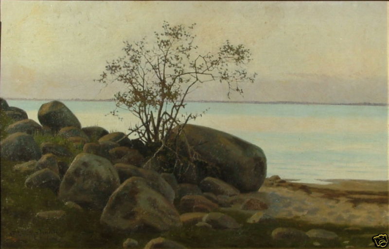 N F SCHIOTTZ-JENSEN 1884 DENMARK BEACH BOULDER TREE LANDSCAPE SALES TO $56,000