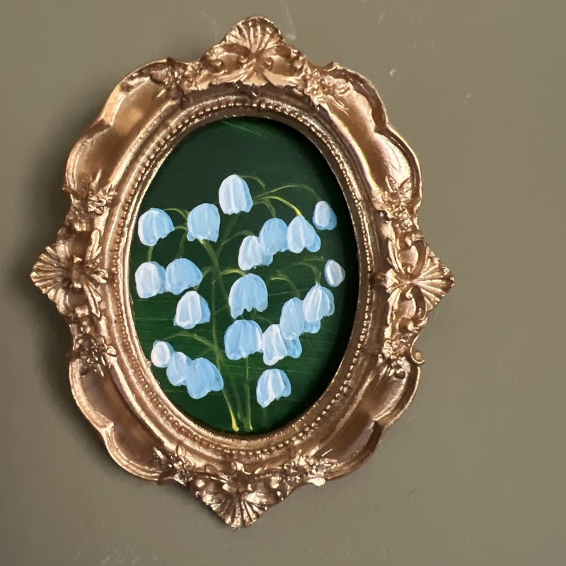 Lily Of The Valley Flowers,original miniature Painting,small,mini,framed