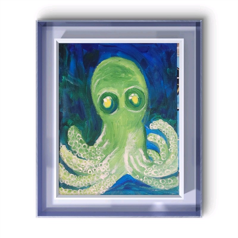 Glowimg Octupus Pup Vibrant Colorful Abstract Canvas Painting 11x14 Signed gallery