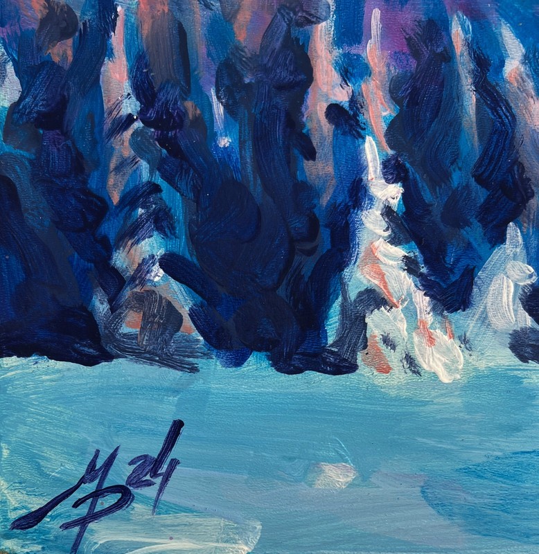 Acrylic Painting Snowy Paths Among The Trees M. Patskan Original nAAA4829 gallery