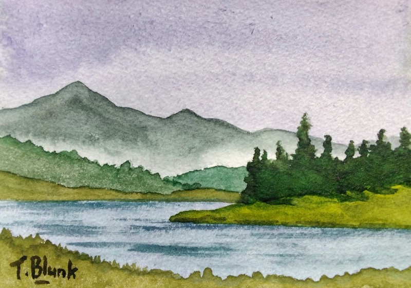 ORIGINAL WATERCOLOUR – Mountain Landscape with River.