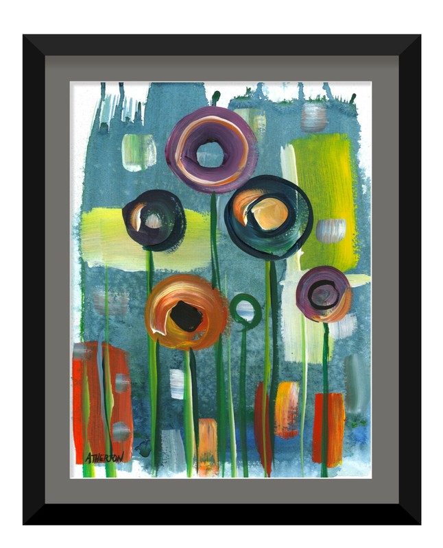 Atherton 9×12 Original Abstract Floral Mothers Day art «Water flowers 5» signed