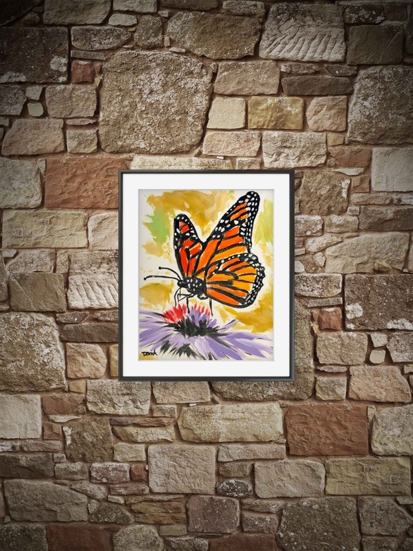 Original Monarch Butterfly Purple Flower Painting 9x12 140 lb Paper Acrylic Art gallery