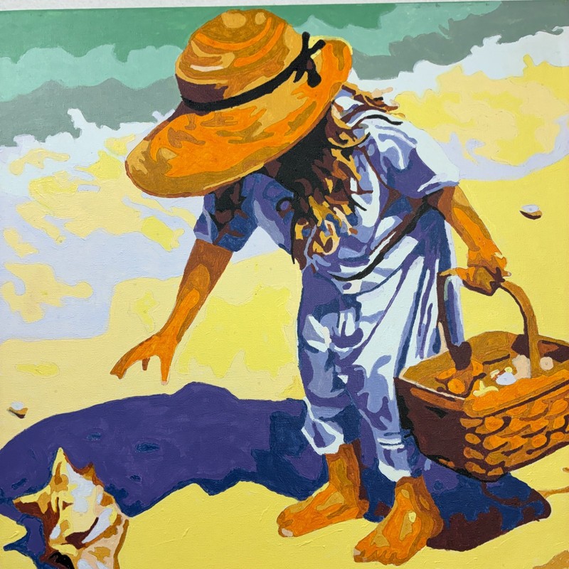 Girl Collecting Shells Original Painted Oil on Canvas Stretched 20"x16" Unframed gallery